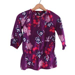 TEA COLLECTION Girls' Purple Red Cotton Bird Floral Drop Waist Tunic Top Size 8